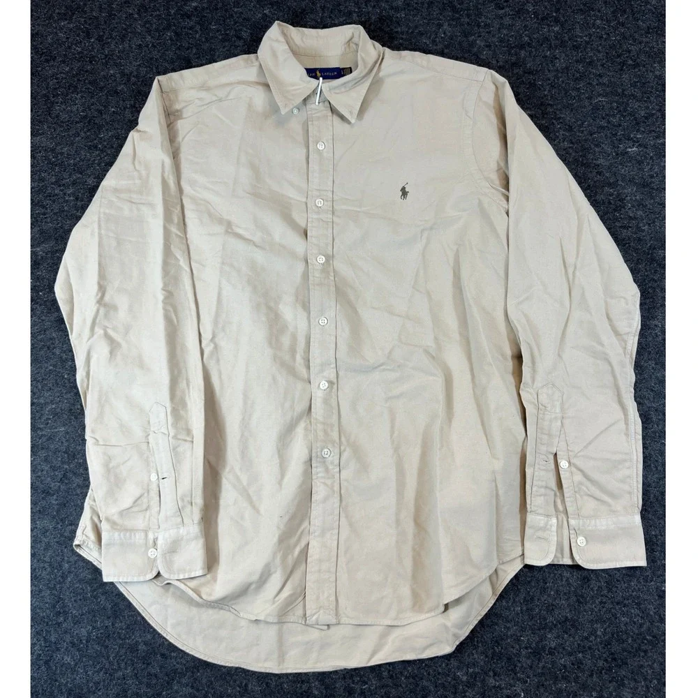 Polo Ralph Lauren Button Down Shirt Mens Large Beige Long Sleeve Minimalist